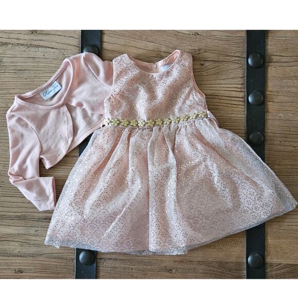Rare Too Pastel Pink and Gold Dress with Cardigan sz 2T - Picture 1 of 5